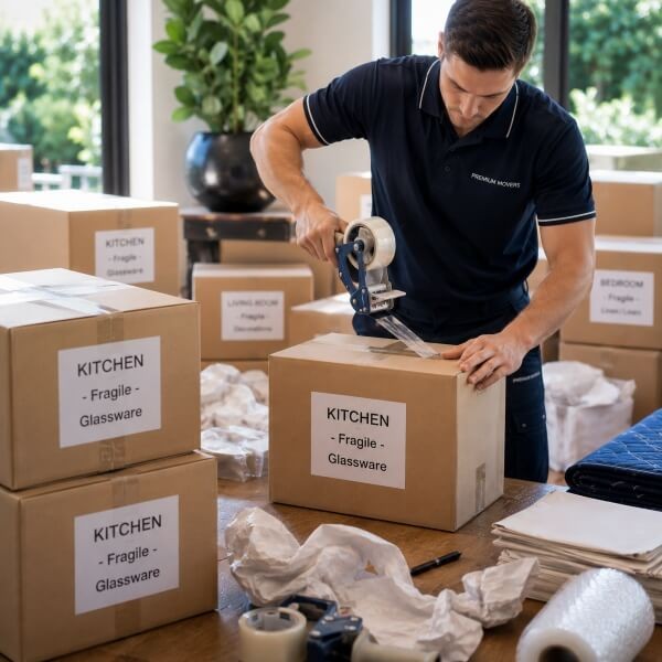Labelled cartons packed by the Removalists Inner West Sydney packers and movers team in Camperdown