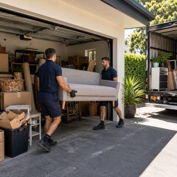 Rubbish removalists in Camperdown clearing unwanted furniture from a garage for Removalists Inner West Sydney